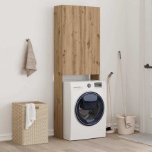Висок шкаф за пералня с 2 врати и 3 отделения, дъб артизан, 64 x 25,5 x 190 см