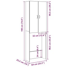 Висок шкаф за пералня с 2 врати и 3 отделения, дъб артизан, 64 x 25,5 x 190 см