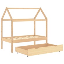 Бебешко легло къщичка Монтесори с чекмедже, бор масив, 70x140 см