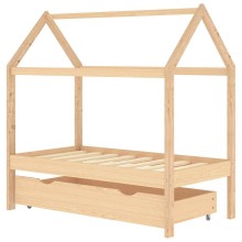 Бебешко легло къщичка Монтесори с чекмедже, бор масив, 70x140 см