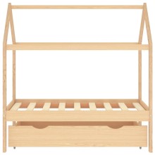 Бебешко легло къщичка Монтесори с чекмедже, бор масив, 70x140 см