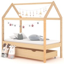 Бебешко легло къщичка Монтесори с чекмедже, бор масив, 70x140 см