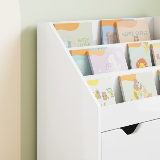 Детска етажерка за книги с чекмедже, бяла с гланцово покритие, 60 x 29,5 x 69 см