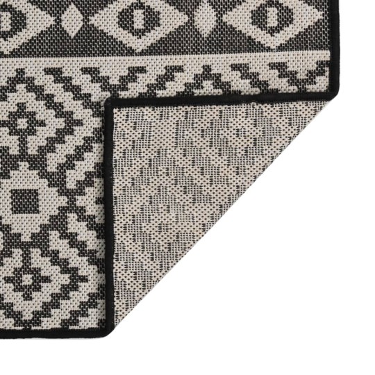 Градински плоскотъкан килим Tribal, черни шевици