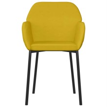 Комплект от 2 трапезни стола тип кресла в стил Mid-Century Modern от жълто кадифе с черни метални крака