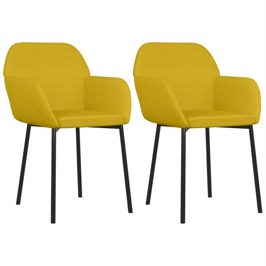 Комплект от 2 трапезни стола тип кресла в стил Mid-Century Modern от жълто кадифе с черни метални крака