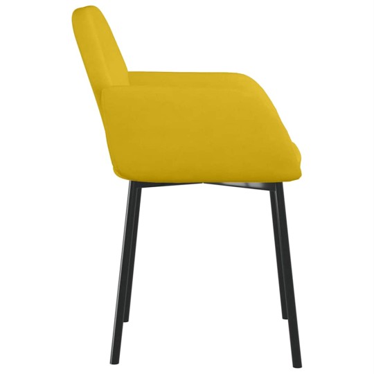 Комплект от 2 трапезни стола тип кресла в стил Mid-Century Modern от жълто кадифе с черни метални крака