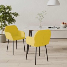 Комплект от 2 трапезни стола тип кресла в стил Mid-Century Modern от жълто кадифе с черни метални крака