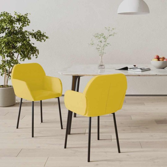 Комплект от 2 трапезни стола тип кресла в стил Mid-Century Modern от жълто кадифе с черни метални крака