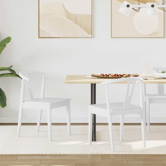 Комплект от 2 трапезни стола тип кресла в стил Mid-Century Modern от масивно каучуково дърво в изцяло бял цвят