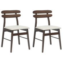 Комплект от 2 трапезни стола в стил Danish Modern от масивно каучуково дърво в кафяво и кремава тапицерия