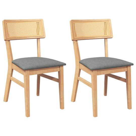 Комплект от 2 трапезни стола в стил Mid-Century Modern от масивно каучуково дърво в естествен цвят и сив текстил