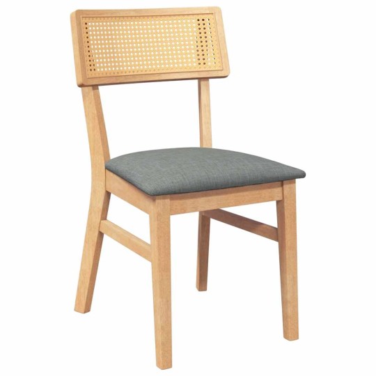 Комплект от 2 трапезни стола в стил Mid-Century Modern от масивно каучуково дърво в естествен цвят и сив текстил