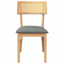 Комплект от 2 трапезни стола в стил Mid-Century Modern от масивно каучуково дърво в естествен цвят и сив текстил