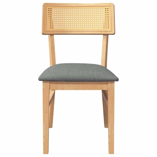 Комплект от 2 трапезни стола в стил Mid-Century Modern от масивно каучуково дърво в естествен цвят и сив текстил