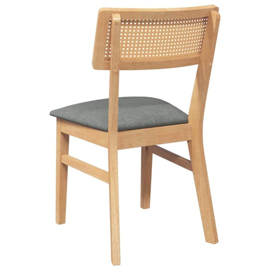 Комплект от 2 трапезни стола в стил Mid-Century Modern от масивно каучуково дърво в естествен цвят и сив текстил