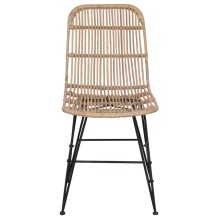 Комплект от 2 трапезни стола в стил Modern Boho от естествен ратан и черна метална рамка