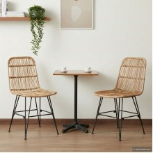 Комплект от 2 трапезни стола в стил Modern Boho от естествен ратан и черна метална рамка