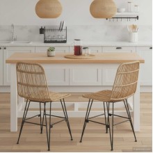 Комплект от 2 трапезни стола в стил Modern Boho от естествен ратан и черна метална рамка