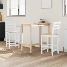 Комплект от 2 високи бар стола с облегалка в стил Transitional Classic от масивно каучуково дърво в бяло и натур