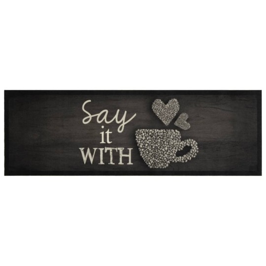 Кухненско килимче Say it with Coffee, черно, 60x180 см, кадифе