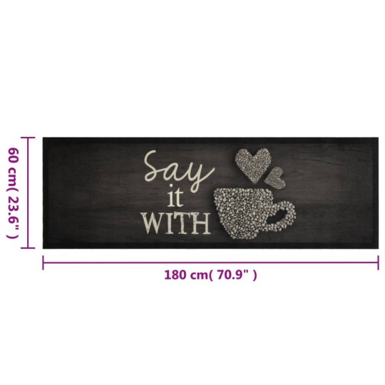 Кухненско килимче Say it with Coffee, черно, 60x180 см, кадифе