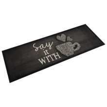 Кухненско килимче Say it with Coffee, черно, 60x180 см, кадифе