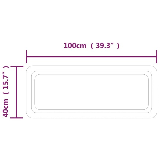 LED стенно огледало за баня с периферна рамка с омекотени ъгли и USB захранване, 40x100 см