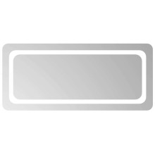 LED стенно огледало за баня с периферна рамка с омекотени ъгли и USB захранване, 90x40 см
