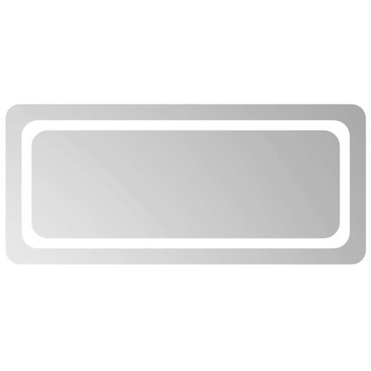 LED стенно огледало за баня с периферна рамка с омекотени ъгли и USB захранване, 90x40 см