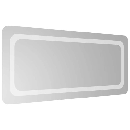 LED стенно огледало за баня с периферна рамка с омекотени ъгли и USB захранване, 90x40 см