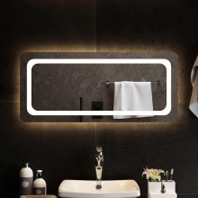 LED стенно огледало за баня с периферна рамка с омекотени ъгли и USB захранване, 90x40 см
