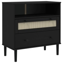 Нисък шкаф SENJA от масивна борова дървесина с фронтове с ратанова визия, черен, 80 x 40 x 80 см