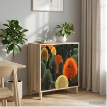 Нисък шкаф ZAANDAM с принт с кактуси върху фронтовете, дъб сонома, 66 x 36,5 x 75 см