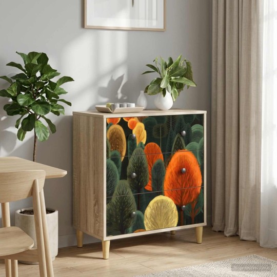 Нисък шкаф ZAANDAM с принт с кактуси върху фронтовете, дъб сонома, 66 x 36,5 x 75 см