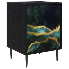 Нощно шкафче WIJHE с принт с тюркоазен мраморен ефект върху фронтовете, с 1 врати, черен дъб, 36 x 33 x 51 см