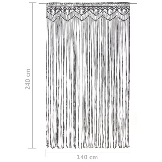 Памучно перде макраме в цвят антрацит за тръбен корниз, 140 x 240 см