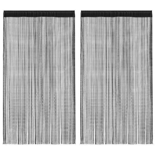 Пердета с ресни в цвят черен за тръбен корниз, 2 бр., 100 x 250 см