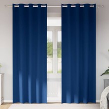 Плътни завеси в цвят мастиленосин с метални халки, 2 бр., 140 x 260 см