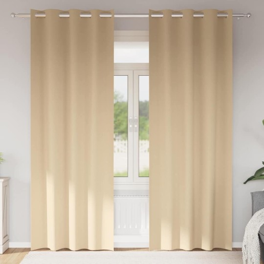 Плътни завеси в цвят пастелна ванилия с метални халки, 2 бр., 140 x 260 см