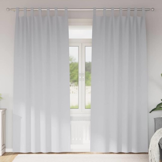 Плътни завеси в цвят светлосив с текстилни гайки (уши), 2 бр., 140 x 245 см