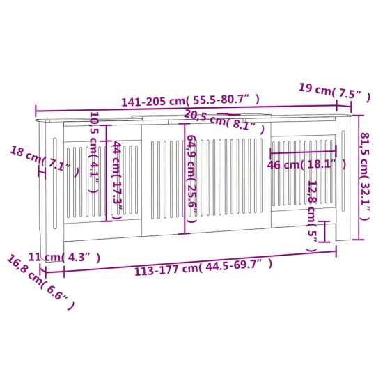 Разтегателна декоративна решетка за радиатор CALDORA, бял, 142-205x20,5x81,5 см