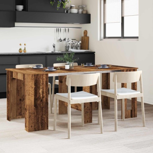 Разтегателна трапезна маса в стил Boho, ЛПДЧ състарено старо дърво, 60-180 x 85 см