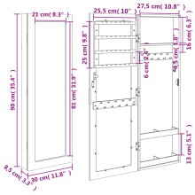Стенен огледален шкаф за бижута и козметика с кадифена подплата черен 30 x 90 см