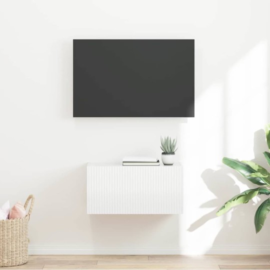 Стенен ТВ шкаф LINEA с вертикално фрезован фронт, бял гланц, 60 x 31 x 29,5 см