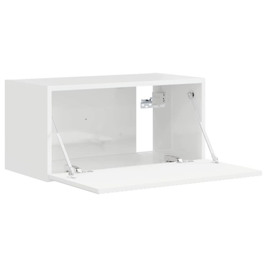 Стенен ТВ шкаф LINEA с вертикално фрезован фронт, бял гланц, 60 x 31 x 29,5 см