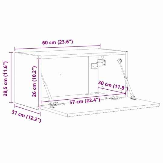 Стенен ТВ шкаф LINEA с вертикално фрезован фронт, бял гланц, 60 x 31 x 29,5 см