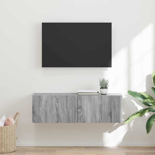 Стенен ТВ шкаф LINEA с вертикално фрезован фронт, сив дъб сонома, 98 x 31 x 29,5 см