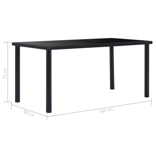 Трапезна маса в стил Modern Glass, черно закалено стъкло и черна метална рамка, 160 x 80 см