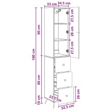 Висок модулен шкаф с врата и 3 чекмеджета, бял гланц, 34,5 x 34,5 x 180 см